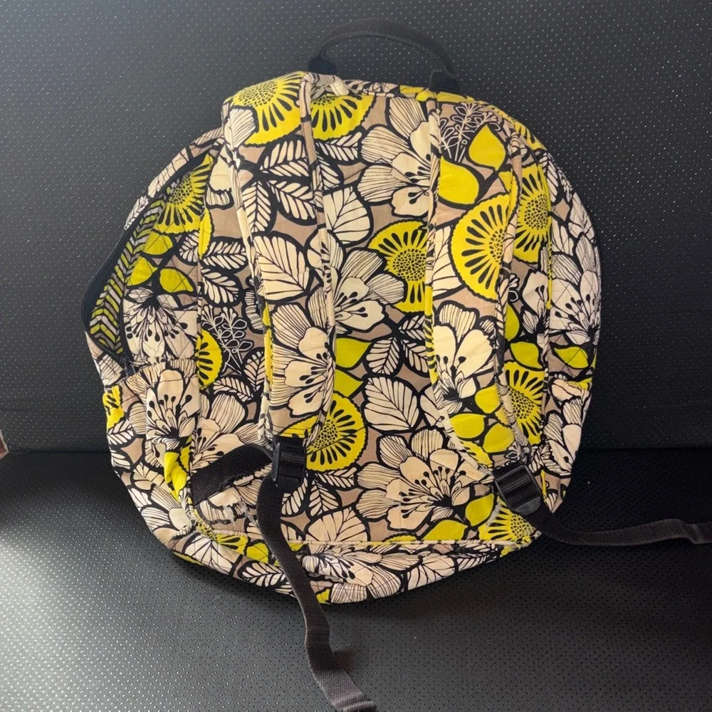 Vera Bradley Black, Yellow & Cream Floral Quilted Backpack - Picture 8 of 9